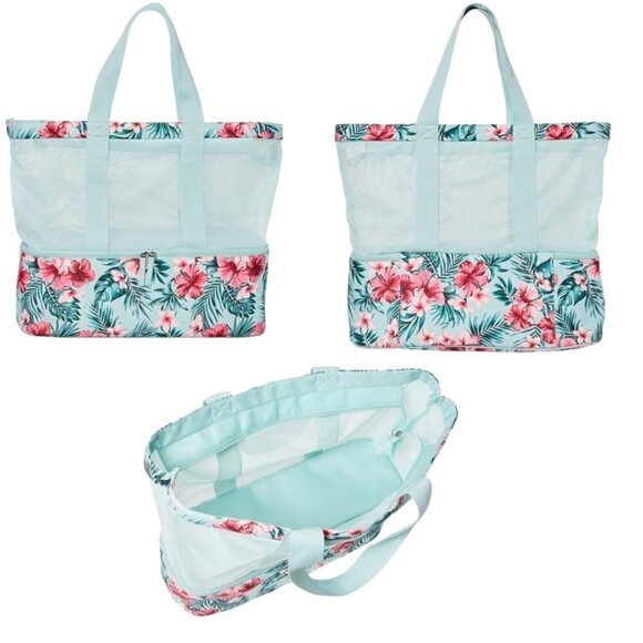 Tropical Print Beach Tote Bag with Zip Bottom - Picture 2 of 15